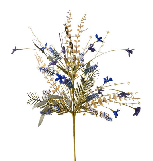 24in Fabric Flower/Leaf/Bead Spray NAVY/WH