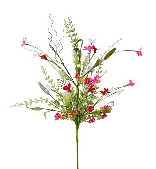 24in Fabric Flower/Leaf/Bead Spray RdPiWh