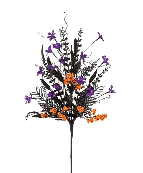 24in Fabric Flower/Leaf/Bead Spray HALLOWEEN PURPLE Craig Bachman