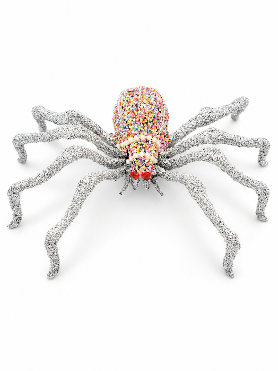 5.75in Glitter Beaded Silver Spider