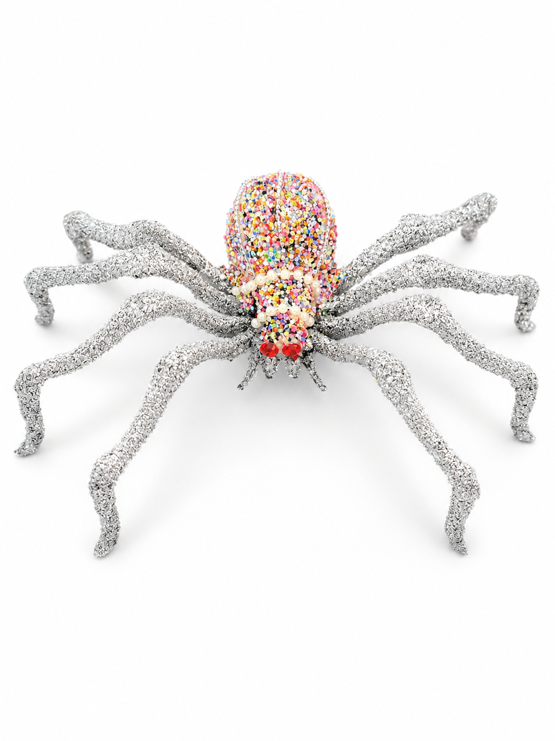5.75in Glitter Beaded Silver Spider