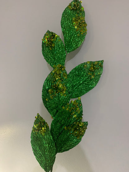 29in GREEN Glitter Leaf w/Sequins and Beads Vickerman