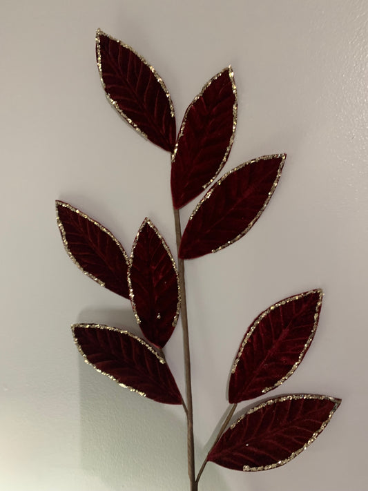 28in Velvet Glitter Magnolia Leaf BURG