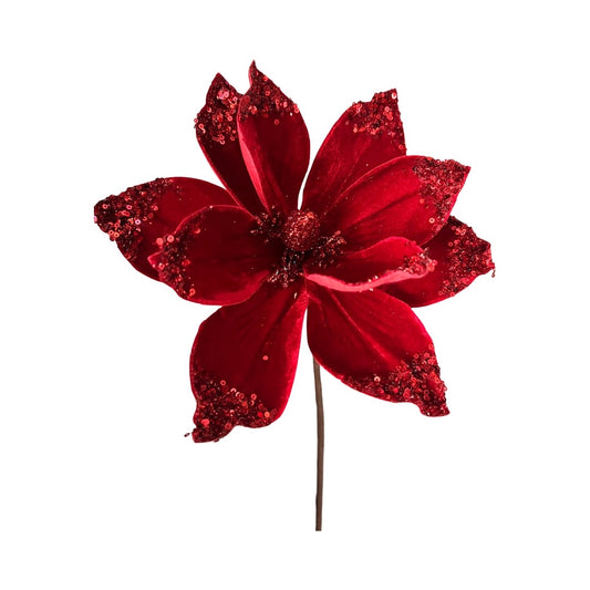 Jeweled Red Velvet Magnolia Stem