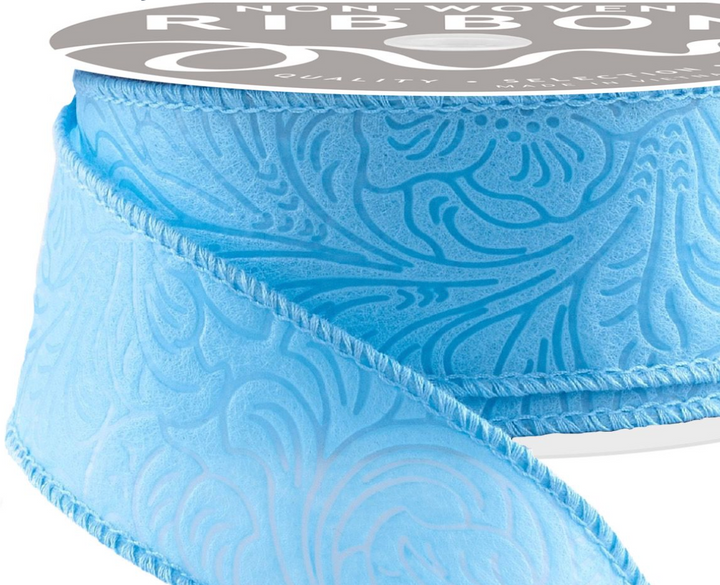 1.5inx10yd Lt Blue Floral Leaves Ribbon