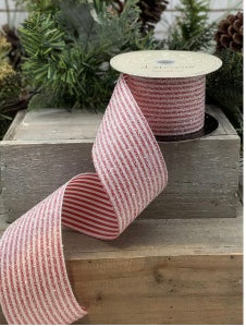 2.5inx10yd  DStevens Satin Sugar Stripe RE/WH Christmas Ribbon