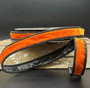 1inx10yd Velvet ORANGE Ribbon, Black Back Halloween / Fall ooo