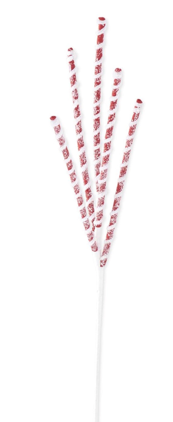 25in Glitter RED/WHITE Flocked Spiral Spike