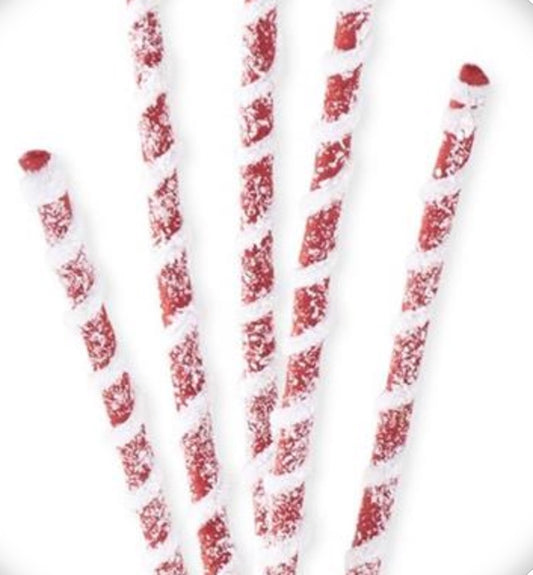25in Glitter RED/WHITE Flocked Spiral Spike