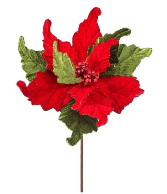 24in Glitter-Edge Poinsettia RED/GREEN