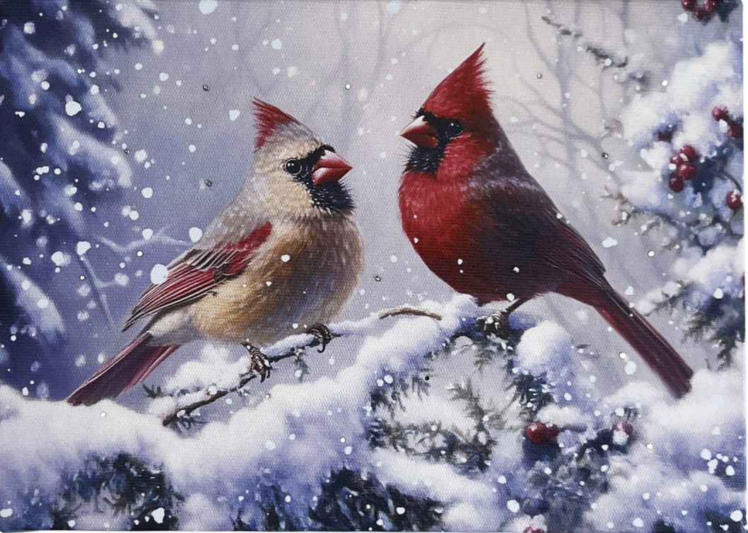 LIGHTED PICTURE First Love Cardinal Pair