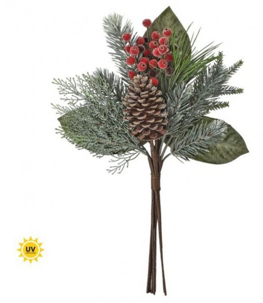 18in UV Mix Ice Pine Berry Cone - Premium Greenery for Wreaths and Home Decor Select Artificial