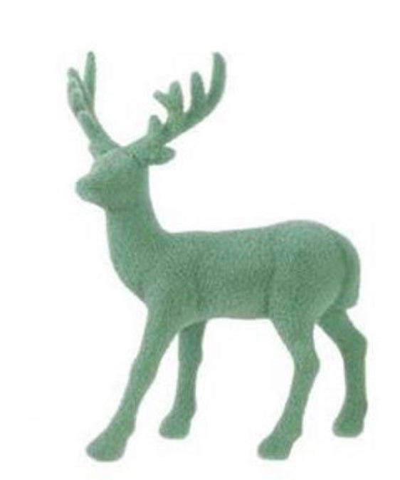 13in Flocked Deer LEG DOWN GREEN