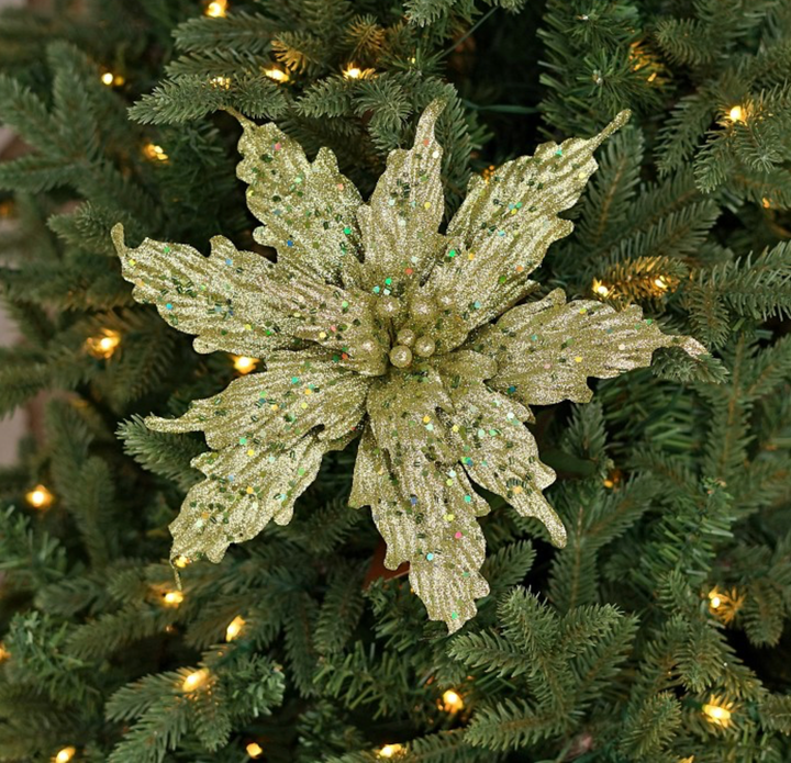 30in Fancy Glitter Poinsettia GREEN