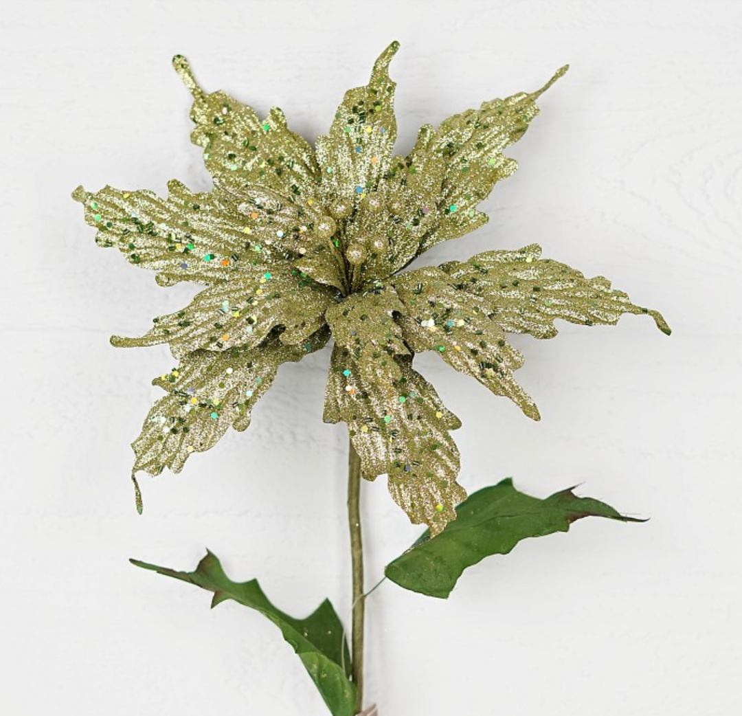 30in Fancy Glitter Poinsettia GREEN