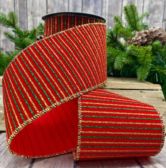 4in Velvet Stripe (Red, Gold, Green)