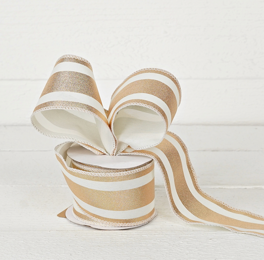 2.5inx10yd Metallic Stripe GOLD/CREAM