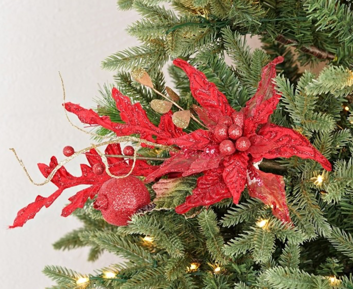 16in Glitter Fancy Poinsettia RED
