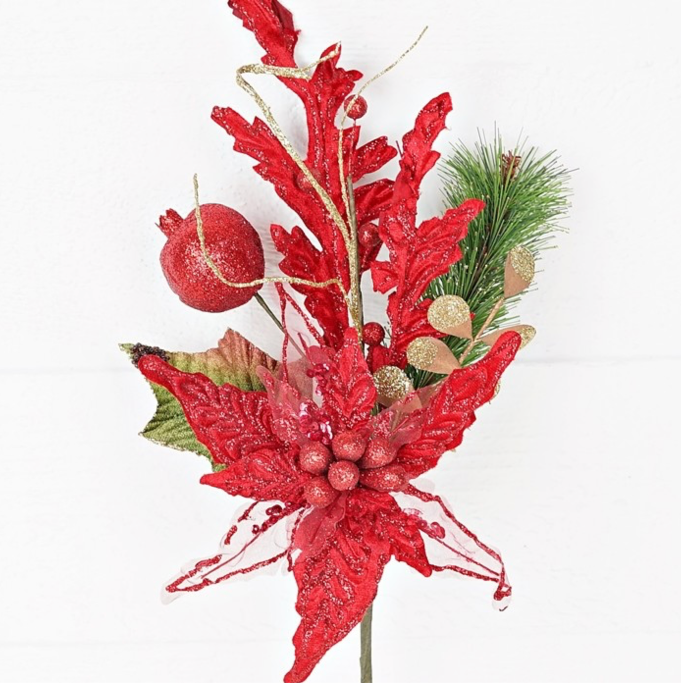 16in Glitter Fancy Poinsettia RED