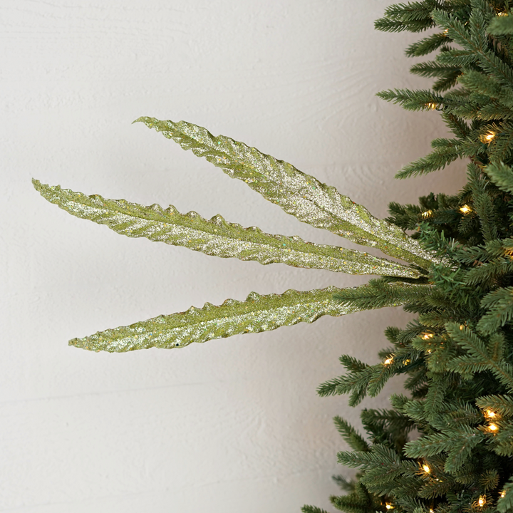 24in Glitter Feather Branch GREEN