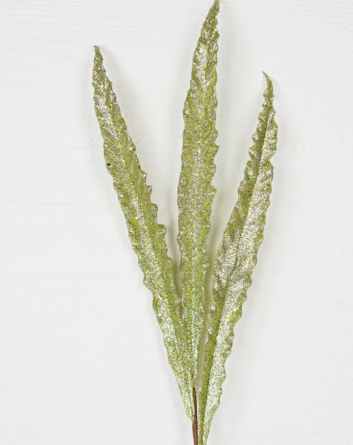 24in Glitter Feather Branch GREEN