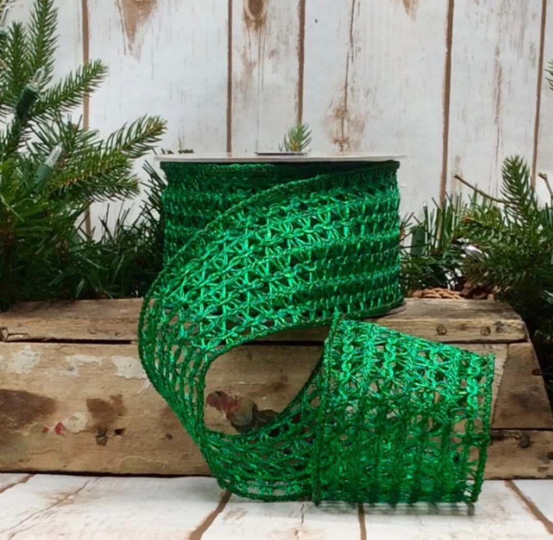3in X 10YD D Stevems EMERALD Foil Trim Open Weave