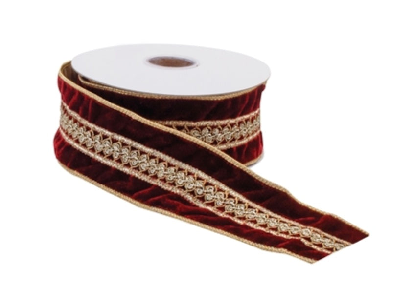 2.5in Velvet BURG/GOLD Embroidered