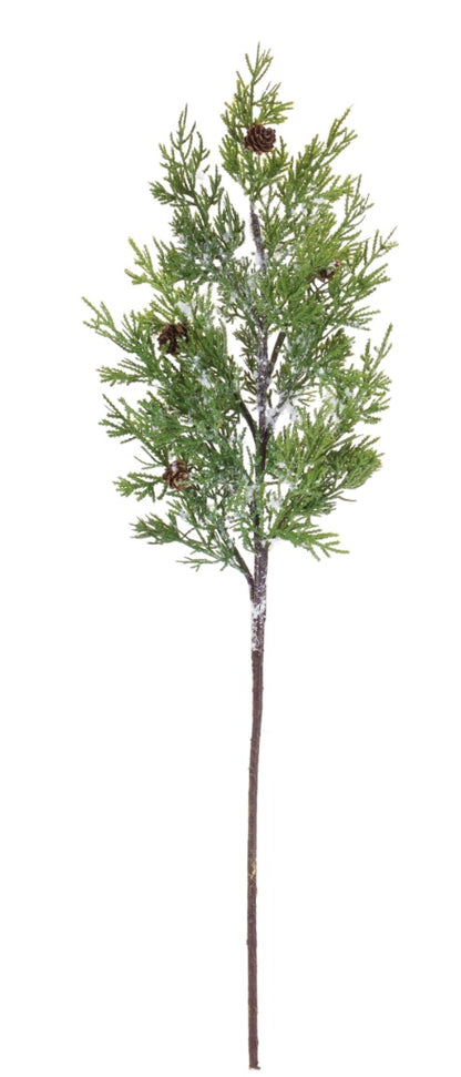 28in Pine Spray w/Cone & Light Snow