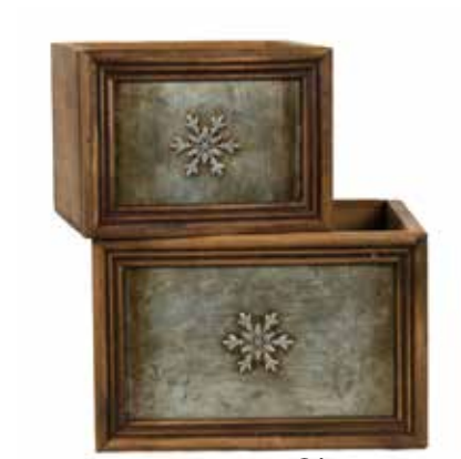 Small (5in) Wooden Container w/Metal Snowflake