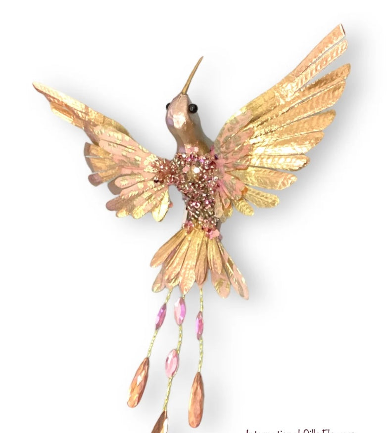 8in Beaded Metallic Hummingbird PINK