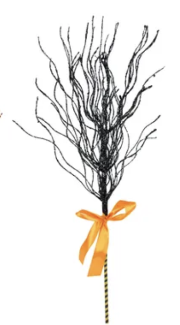 24in Black Glitter Twig Broom