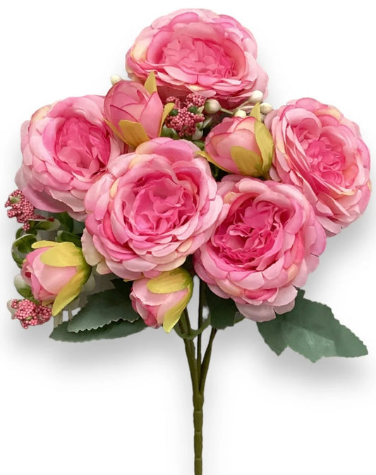 12in Deluxe Cabbage Rose Bush DK PINK
