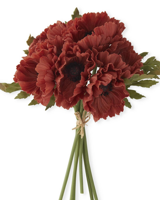12in Burnt Orange Real Touch 6pc Poppy Bundle - Premium Greenery for Wreaths, Arrangements and Home Decor