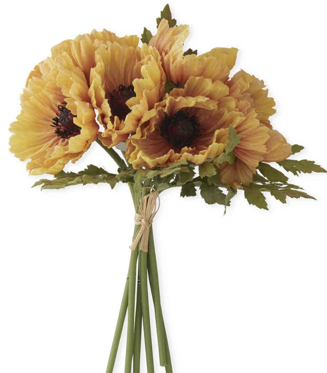 12in Mustard Yellow Real Touch 6pc Poppy Bundle - Premium Greenery for Wreaths, Arrangements and Home Decor