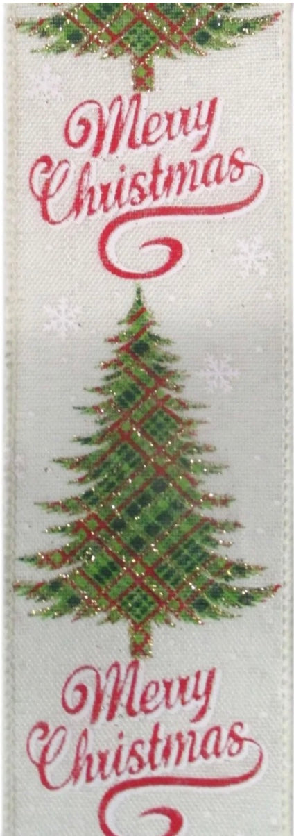 2.5inx10yd Merry Christmas Snowflake Tree Ribbon