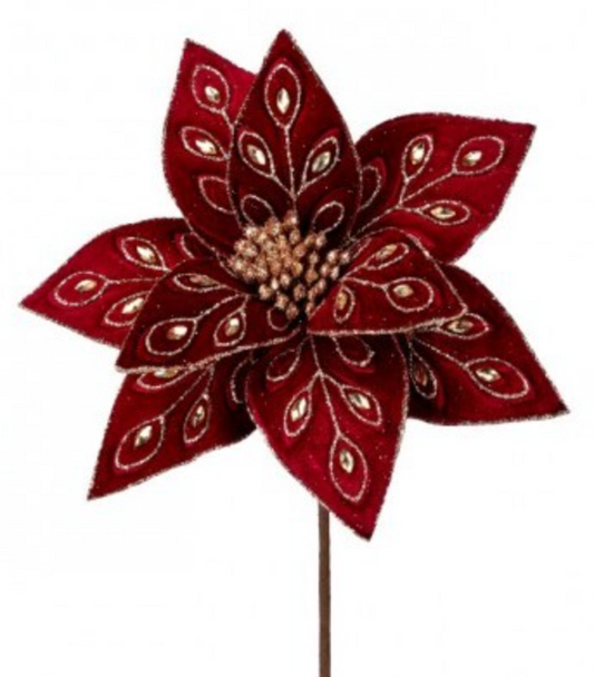 22in Jeweled Burgundy Poinsettia Bloom - Premium Floral for Wreaths, Arrangements and Home Decor Regency