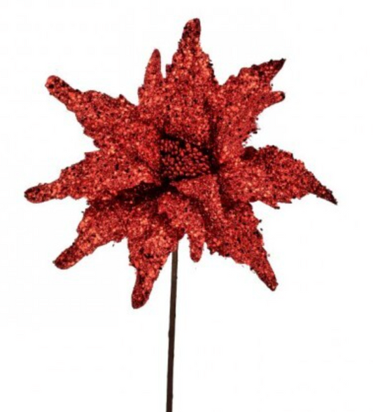 22in Sequin Glitter Red Poinsettia Bloom - Premium Greenery for Wreaths and Home Decor Regency