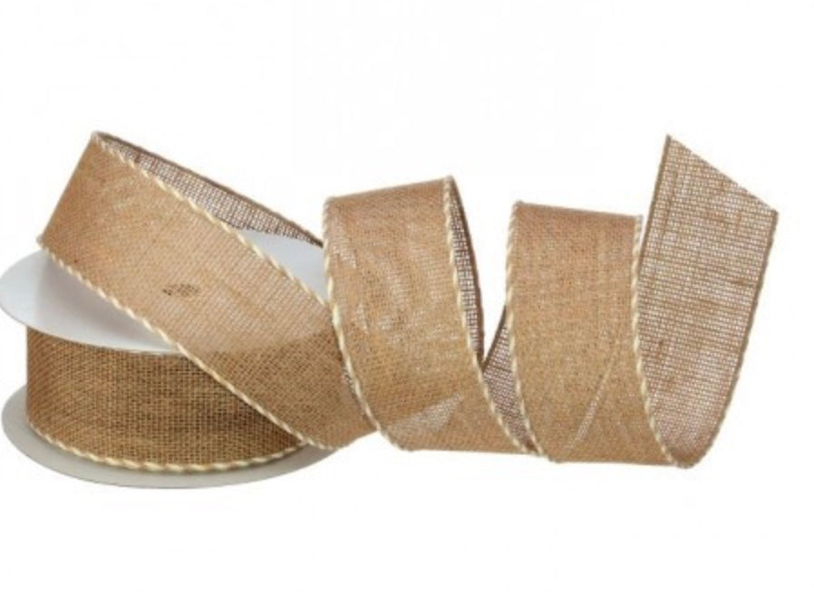 2.5inx10yd Natural Woven w/edge Ribbon