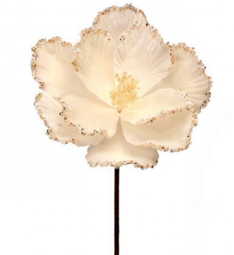 24in Velvet Glitter Magnolia Bloom IVORY