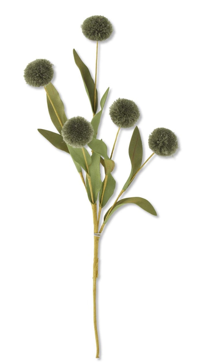 13in Ball Pompom & Leaves x5 GREEN