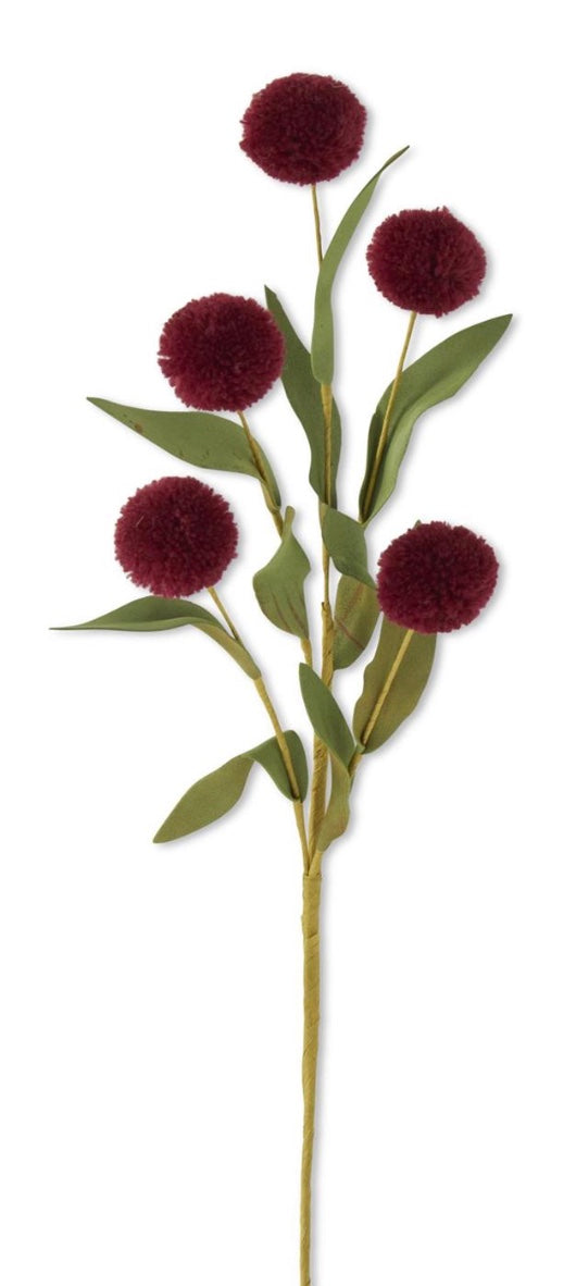13in Ball Pompom & Leaves x5 BURGUNDY K&K
