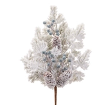 26in Flocked Pine w/Cone & BLUE Berries