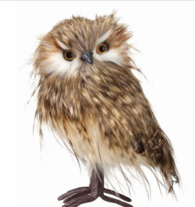 6in Speckled Feathered Standing Owl - Premium Attachments for Wreaths, Arrangements and Home Decor Regency
