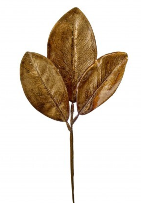 15in Gilded Chocolate Magnolia Leaves - Premium Greenery for Wreaths, Arrangements and Home Decor Regency