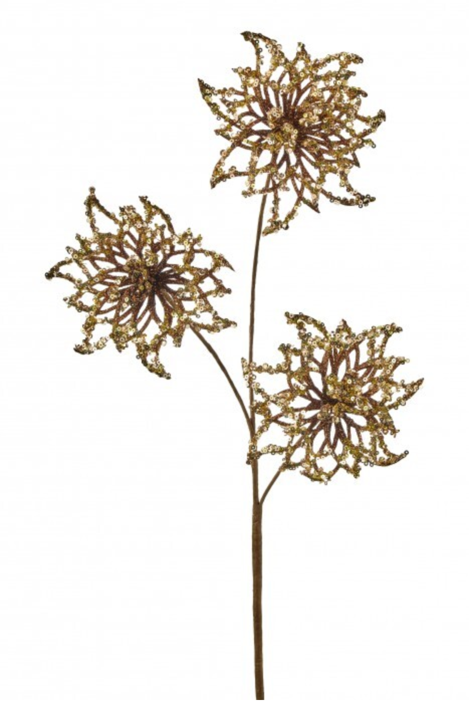 26in Champagne Sequin Glitter Poinsettia x3 - Premium Greenery for Wreaths and Home Decor Regency