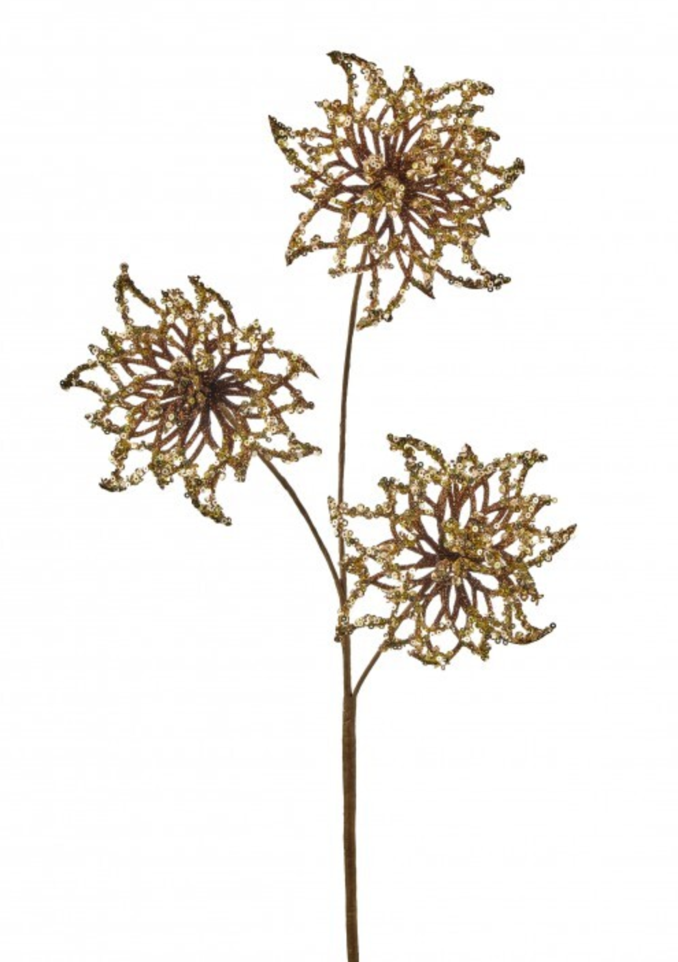 26in Brown Sequin Glitter Poinsettia x3 - Premium Greenery for Wreaths and Home Decor Regency