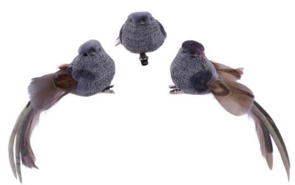 3pc SET 6.25in x 1.75in Long Tail Bird GREY