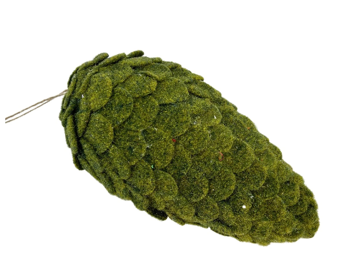 8.5in Mossy Green Felt Pinecone