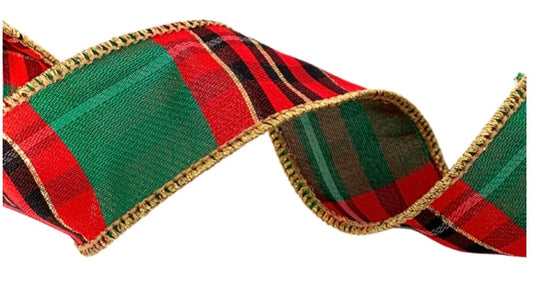 1.5in Christmas PLAID w/Gold Edge aaa