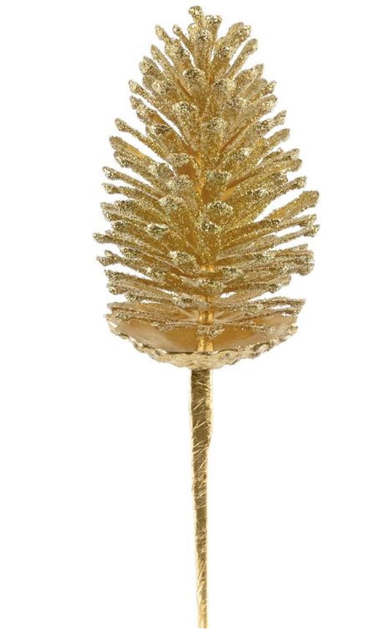 13in MEDIUM Iced Gold Pine Cone